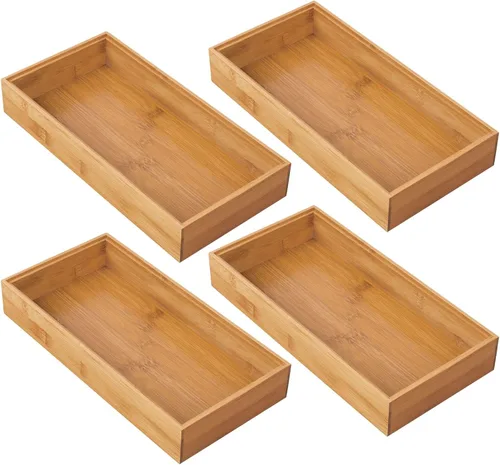 Vista 9 de mDesign Organizador de cajones de madera de bambú, bandeja de almacenamiento apilable de 12 pulgadas de largo para cajones de cocina/gabinete