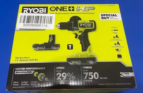 Vista 2 de RYOBI ONE+ HP Kit de taladro de martillo inalámbrico de 18 V sin escobillas de 1/2 pulgada con (2) baterías de 2.0 Ah, cargador y bolsa (PBLHM101K2)