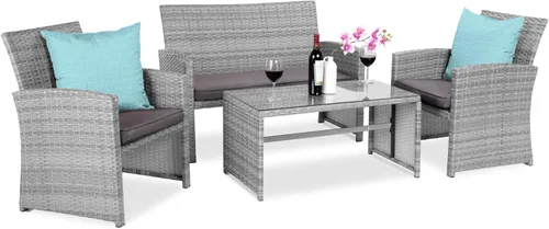 Vista 12 de Best Choice Products Juego de muebles de conversación de patio de mimbre al aire libre de 4 piezas para patio trasero con mesa de café, cojines