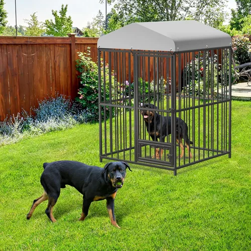Vista 5 de Perrera para perros de 4 x 4 x 6 pies, recintos resistentes al aire libre con cubierta de techo impermeable resistente a los rayos UV y cerradura