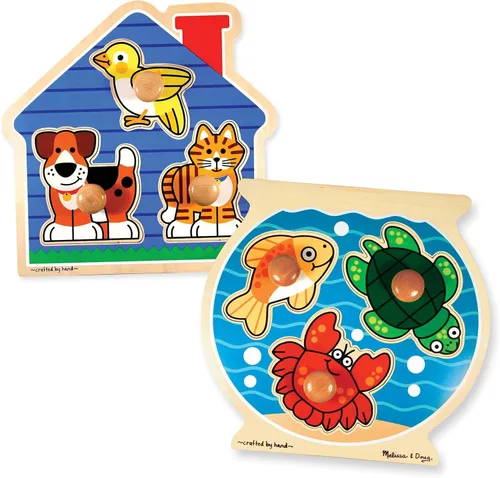 Vista 14 de Melissa & Doug Rompecabezas de animales de granja con pomo gigante, rompecabezas de madera con clavijas para niños pequeños, juguete educativo
