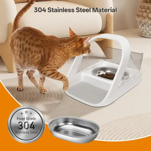 Vista 6 de Tazón de acero inoxidable para alimentador automático de mascotas con microchip para gatos, diseño para mantener los alimentos frescos y reducir