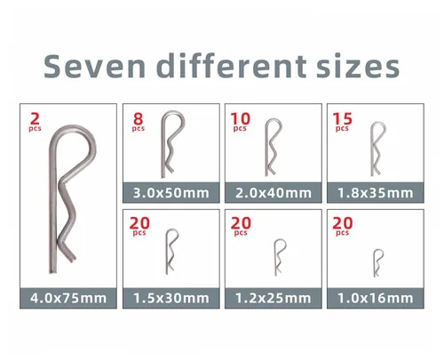 Vista 3 de Mariyandh Kit surtido de pasadores de chaveta, 95 pines de hardware en 7 tamaños (1.0-4.0), clips R de acero inoxidable resistente, enganche