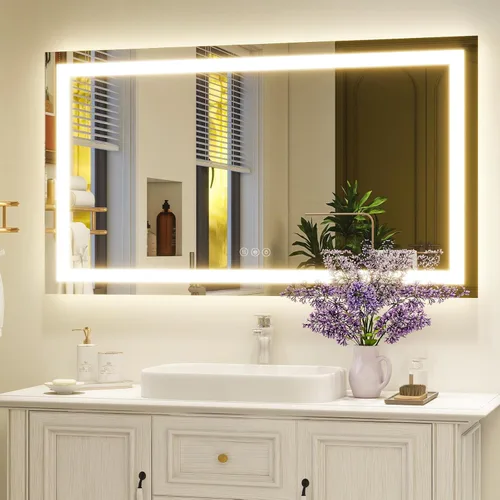 Vista 10 de XRAMFY Espejo de baño LED de 38 x 26 pulgadas con luces, espejo de pared con luz delantera y trasera, espejo de tocador de 3 colores con luces