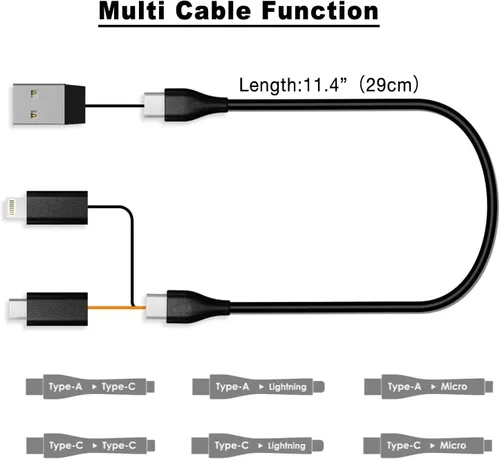 Vista 7 de Caja para tarjetas de cable, adaptadores de cable de carga universales, puerto compacto USB-C/A/Micro/Lightning, compacta con la mayoría