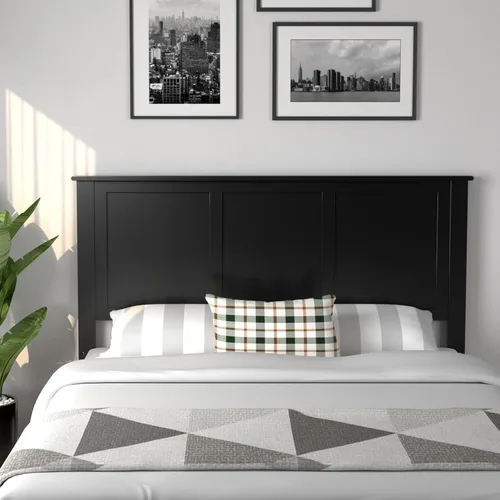 Vista 10 de Giantex Cabecero de cama individual, panel plano con agujeros preperforados para ajuste de altura, tablero de madera grueso, color negro