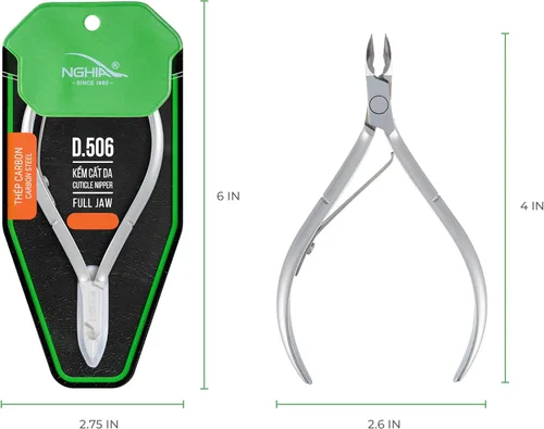 Vista 2 de Pinza de cutícula de acero duro de alta calidad, D-506, pinza de precisión para uñas con mandíbula completa chapada en gris y resorte único