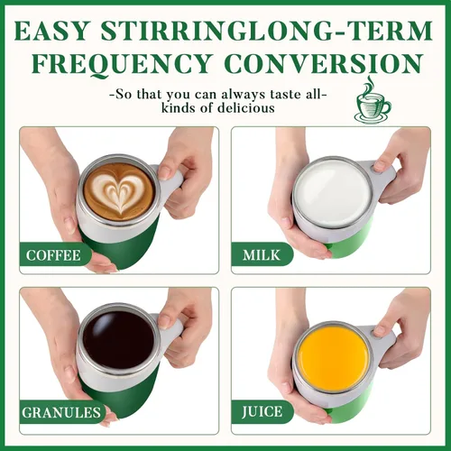 Vista 5 de Patelai 2 Piezas Taza de Café Autoagitable a Granel, Taza Autoagitable Recargable de 13.5oz Taza de Mezcla Automática de Viaje para Regalo