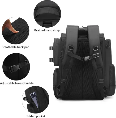 Vista 7 de WANOON Mochila de pesca, bolsa de aparejos, con cajas de aparejos. Bolsa de pesca grande, materiales fuertes