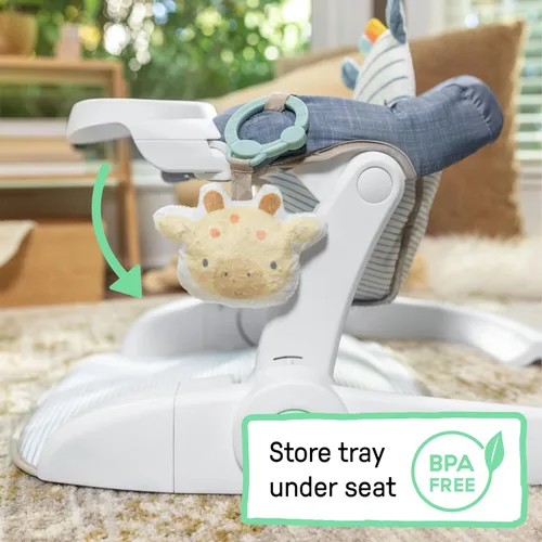Vista 5 de Ingenuity Prop Spot Asiento de Piso para Aprender a Sentarse para Bebé, Bandeja Removible, 2 Juguetes Enlazables, Estera para Tiempo de Barriga, Casi
