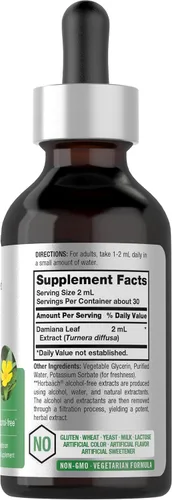 Vista 2 de Horbäach Tintura de hoja de Damiana 2 fl oz Súper concentrada Extracto líquido libre de alcohol Suplemento herbal vegetariano, sin OMG y sin