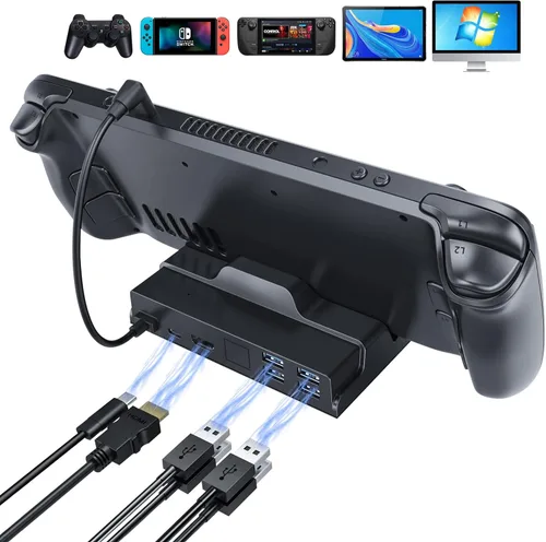 Vista 2 de Base de cubierta de vapor, estación de acoplamiento 6 en 1 SIKRO para cubierta de vapor, base de carga con 4 USB-A 3.0, HDMI 4K, cargador rápido PD