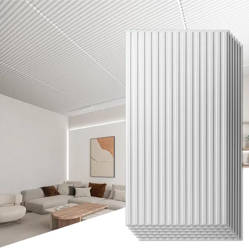 Vista 8 de Art3d Panel de pared de listones 3D, panel texturizado acanalado de 12 azulejos 19.7 x 19.7 pulgadas - Blanco Cuadrado - Blanco