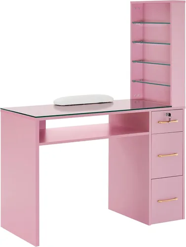 Vista 11 de BarberPub Mesa de Manicura con Cajones, Estantes de Almacenamiento Estación de Spa Salón de Belleza Mesa de Uñas 2673 (Negro)