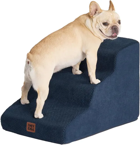 Vista 11 de EHEYCIGA Rampa de escaleras curvadas para perros pequeños de 15.7 pulgadas de alto, escalones para perros de 3 escalones para sofá y silla