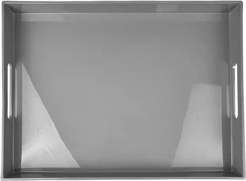 Vista 17 de Bandeja decorativa azul para mesa de café, bandeja de servir redonda de plástico con cuentas para encimera de cocina, otomana, sala de estar, (13")