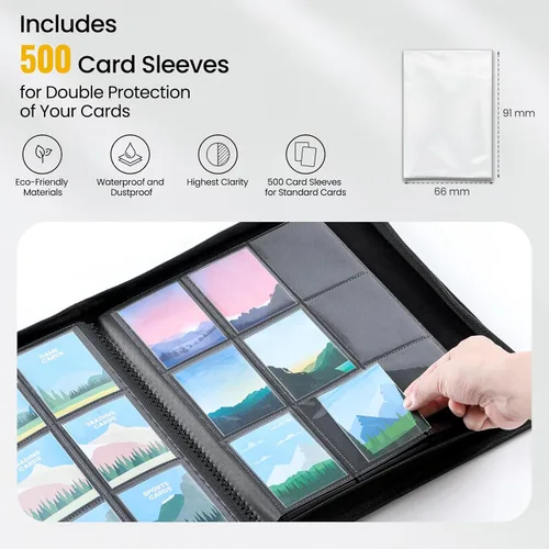 Vista 2 de Carpeta de 9 bolsillos para tarjetas coleccionables con 500 fundas para tarjetas, 26 páginas de carga lateral con capacidad para 468 tarjetas