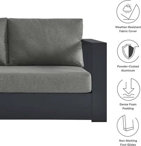 Vista 5 de Modway Tahoe - Juego de muebles de aluminio para patio y exteriores de 3 piezas, color gris carbón, sofá seccional modular con cojines resistentes