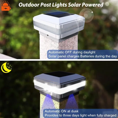 Vista 2 de Luces solares para postes al aire libre, luces solares impermeables para postes de valla de 4 x 4, 5 x 5, 6 x 6, luz LED de iluminación blanca