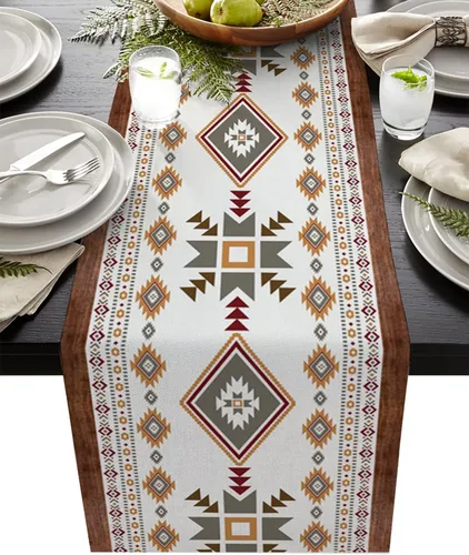 Southwest - Camino de mesa bohemio de algodón y lino de 36 pulgadas, bufandas de tocador, vintage, bohemio, nativo americano, tribal, geométrico,
