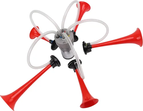 Vista 6 de Dixie Horns - Bocina de coche de sonido multifrecuencia 12V 150 dB, bocinas de aire de cinco tubos con compresor, bocinas musicales que reproducen