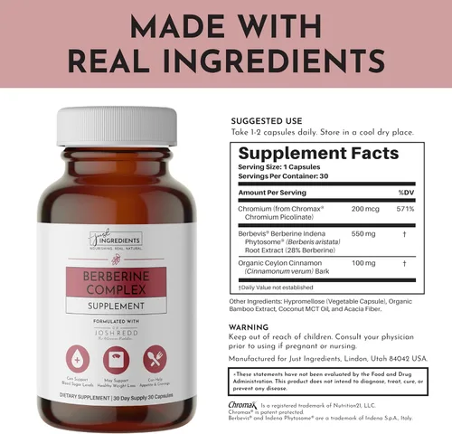 Vista 2 de JUST INGREDIENTS Suplemento de berberina – Fórmula de apoyo a base de hierbas de 30 cápsulas con Berberis Aristata orgánica – Tradicionalmente