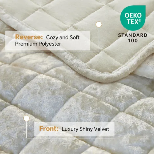 Vista 3 de BEDELITE Juego de edredón de terciopelo tamaño King – Juego de ropa de cama edredón de terciopelo de lujo de 3 piezas, suave y acogedor color blanco