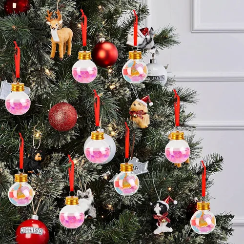 Vista 3 de FOIMAS 24 piezas Bolas de Navidad de Alcohol, Adornos de Árbol de Navidad Rellenables de Alcohol Transparentes Adornos Colgantes de Bola de Alcohol