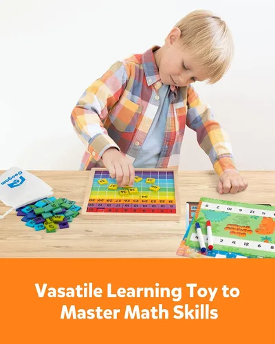 Vista 5 de Coogam Tablero de madera de matemáticas de 1 a 100 números, juguetes educativos de aprendizaje, colorido juego de mesa Montessori para preescolar 3