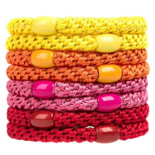 Vista 20 de AXEN 8 ligas elásticas para el cabello para mujeres y niñas, bandas de algodón suaves tejidas para coletas para cabello grueso y cabello rizado