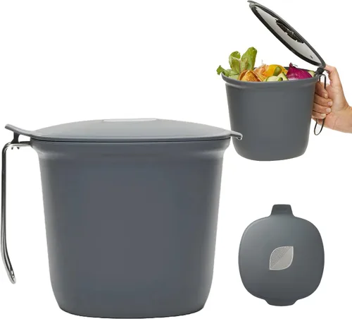 Chef'n Contenedor de compostaje de 0.85 galones con filtro de carbón absorbente de olores, diseño de doble contenedor para basura de cocina,