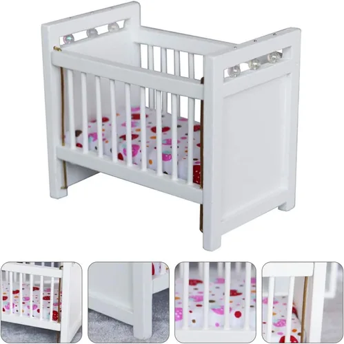 Vista 5 de Mini cuna de casa de muñecas a escala 1:12: cuna de madera para muñeca de bebé para casa de muñecas - Adorables accesorios y muebles para casa