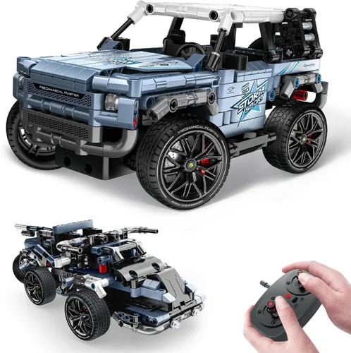 OWNONE 1 Kit de construcción de camioneta todoterreno 4x4, juguete de construcción STEM 2 en 1 con control remoto, juguete de construcción de autos