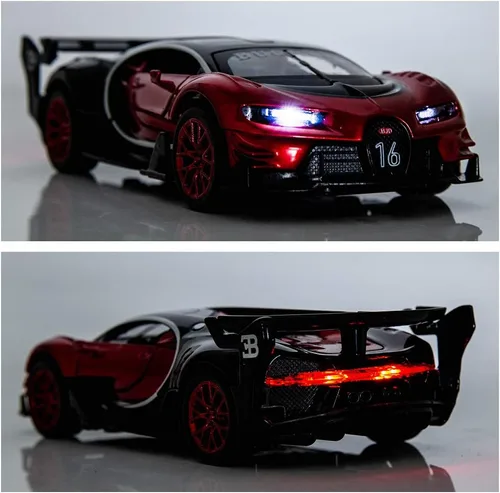 Vista 4 de BDTCTK Bugatti Vision GT Supercar 1/32 Aleación de zinc Die Casting Pull Back Modelo de coche de juguete Sonido y luz para regalo de niño niña (rojo)