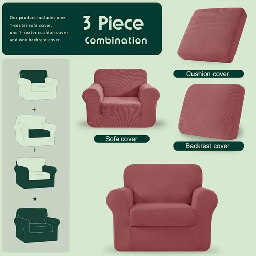 Vista 146 de CHUN YI Fundas para sofá de 7 piezas, lavables, fundas elásticas para sofá de 3 cojines con respaldo y fundas de cojín separados, protector