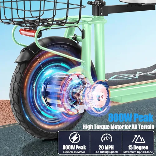 Vista 106 de Caroma Electric Scooter with Seat, Max 30 Miles Range&20MPH Speed, Peak 800/1200W Motor, Foldable Electric Scooter for Adults and Teens, Commuter E