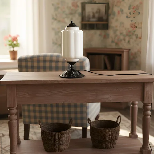 Vista 6 de Lámpara de mesa vintage de vidrio de leche con control táctil, elegante lámpara de noche de vidrio blanco regulable de 3 vías con puertos de carga