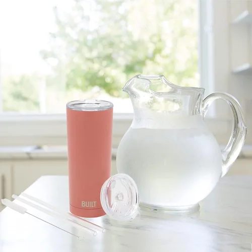 Vista 7 de BUILT - Juego de vaso de acero inoxidable de doble pared con tapa de reemplazo, 2 popotes de Tritan reutilizables, cepillo de alambre de limpieza