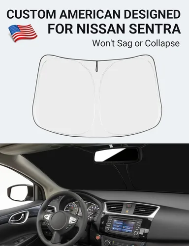 Vista 2 de Proadsy Parasol para parabrisas actualizado 2025, ajuste personalizado para Nissan Sentra 2013-2019, 4 capas, plegable, protector de parasol frontal