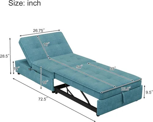 Vista 2 de Sofá cama, sofá cama convertible 4 en 1, sofá cama sin montaje, sofá cama multifuncional moderno con respaldo ajustable, bolsillo de almacenamiento