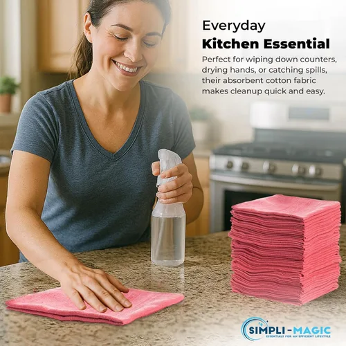 Vista 3 de Toallas de Taller de Algodón Simpli-Magic de 14"x12" (Paquete de 150) – Trapos de Limpieza Reutilizables para Taller para Automóviles, Industrias