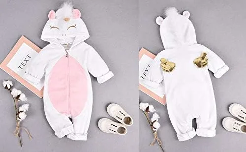 Vista 6 de Enterizo de Navidad con capucha y alas de ángel de unicornio 3D para niñas y bebés ropa de Navidad color rosa y blanco