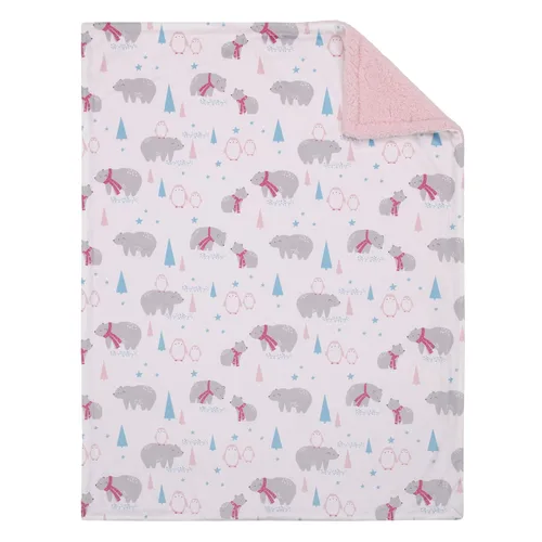 Vista 7 de NoJo Juego de manta de bebé y manta de seguridad de sherpa de Navidad, color blanco, gris y rosa