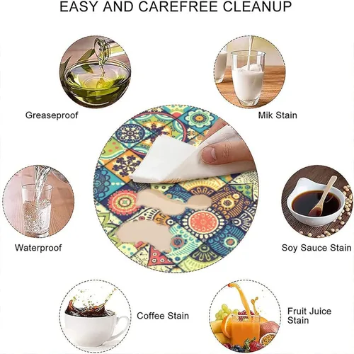 Vista 4 de Mantel elástico cuadrado para mesas de hasta 36 pulgadas, mantel ajustable impermeable con estampado bohemio, mantel de poliéster lavable