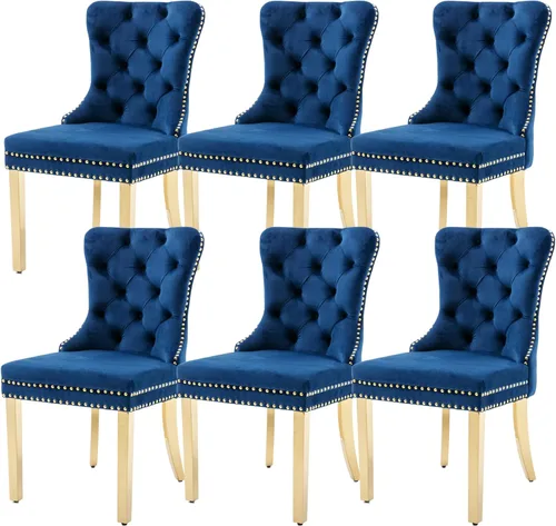 Vista 53 de KCC Juego de 6 sillas de comedor de terciopelo, silla de comedor tapizada de alta gama con respaldo acolchado, anillo de tracción de cabeza de Beige
