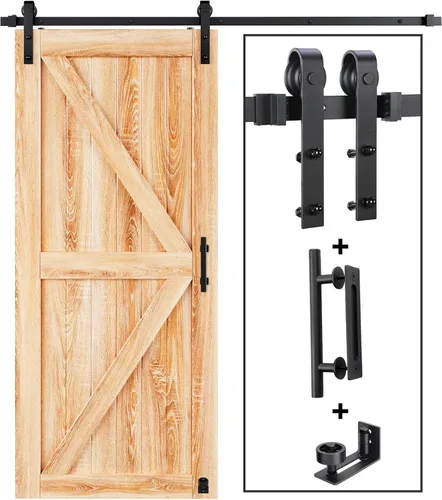 Vista 12 de EaseLife Kit de herrajes para manija y riel de puerta corrediza de granero de 4 pies, polea en J básica, se desliza suavemente y silenciosamente