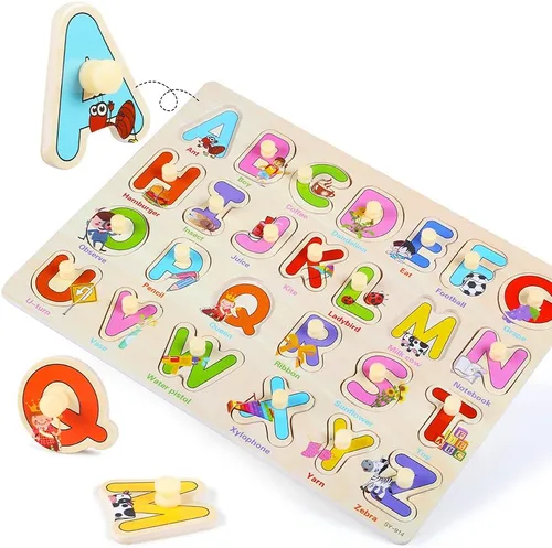 Vista 4 de GRINNNIE - Rompecabezas de madera para niños pequeños de 3, 4, 5 años, juego de 4 rompecabezas de aprendizaje educativo Montessori, números, letras