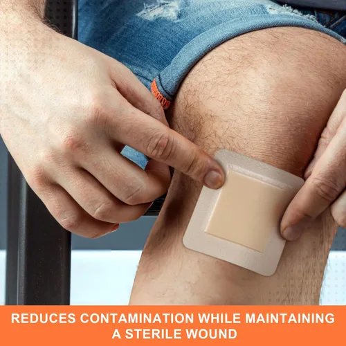 Vista 6 de MedVance Aderezo absorbente estéril de silicona plateada con bordes, 4 x 4 pulgadas (almohadilla de 2.5 x 2.5 pulgadas), 5 aderezos/caja, paquete