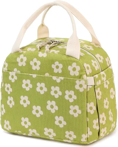 Vista 29 de Bluboon Bolsa de almuerzo para mujer, bonita bolsa de almuerzo de pana con correa para el hombro, reutilizable, aislada, gran capacidad