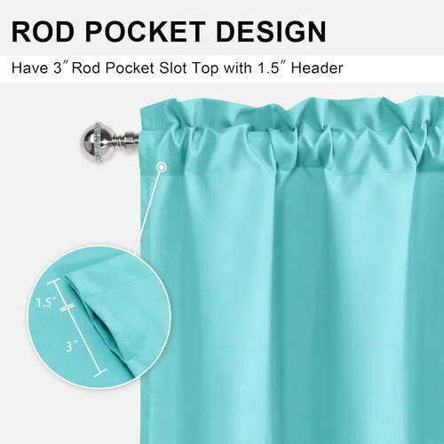 Vista 3 de DWCN Cortinas de Cenefa para Sala de Estar, Cocina, Baño/Sótano - Aqua Sólido, 1 Panel, 42 x 12 Pulgadas, Oscurecimiento de Habitación